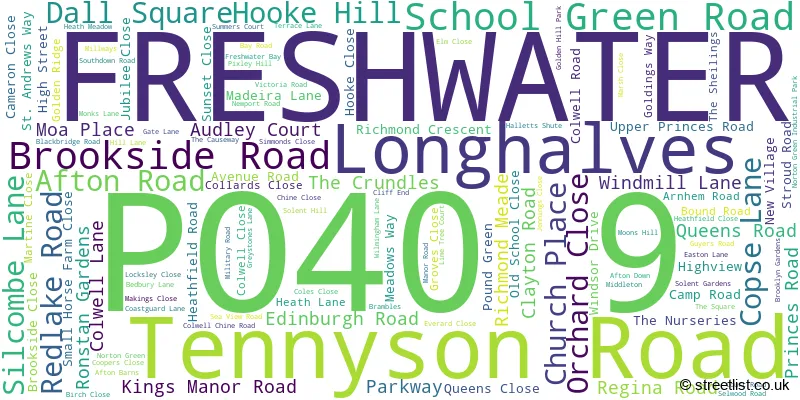 A word cloud for the PO40 9 postcode